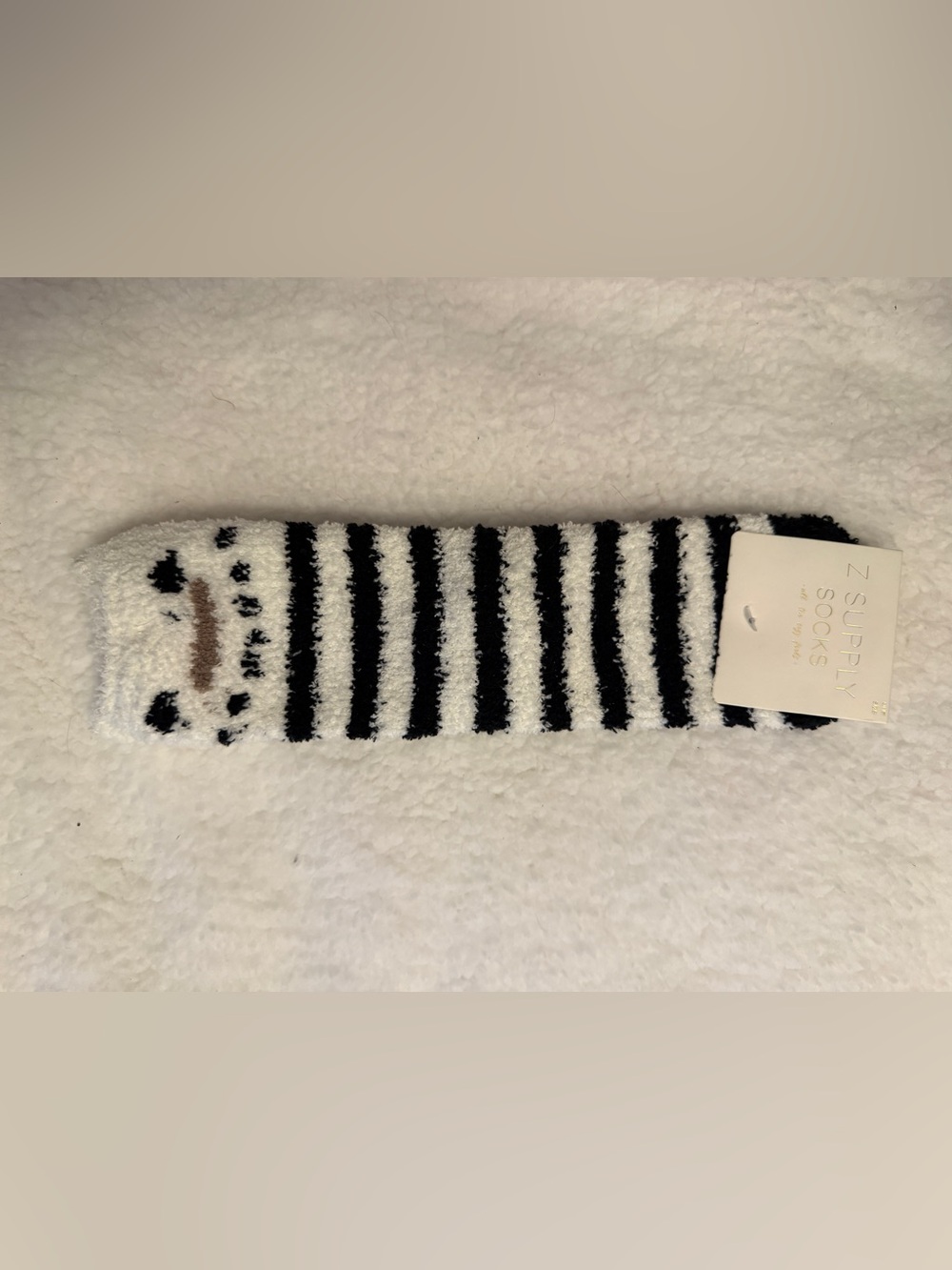 Z Supply Women's Cozy Fuzzy Black & White Striped Socks snowman